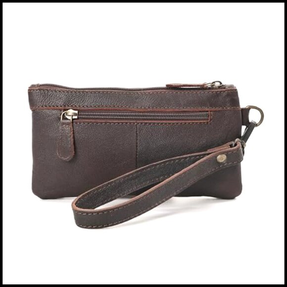 Hand Tooled Leather Clutch Bag with Zipper Pocket Slim Design